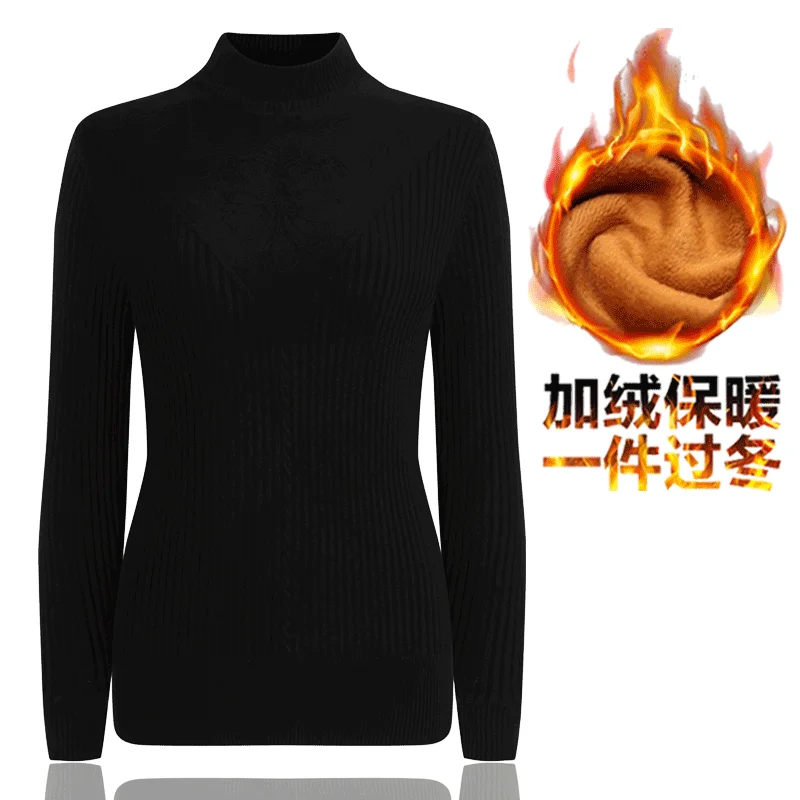 Свитера для матери среднего возраста плюс бархатная теплая вязаная джемпер