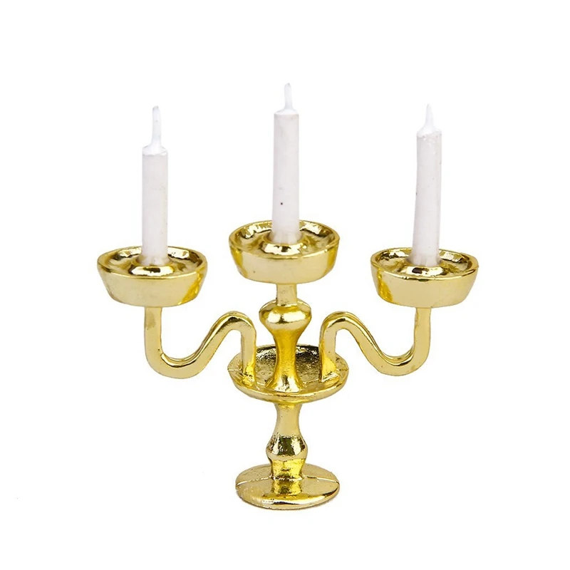 Миниатюрные золотые канделябры 3 белые свечи кукольный домик 1/12 весы|Куклы| |