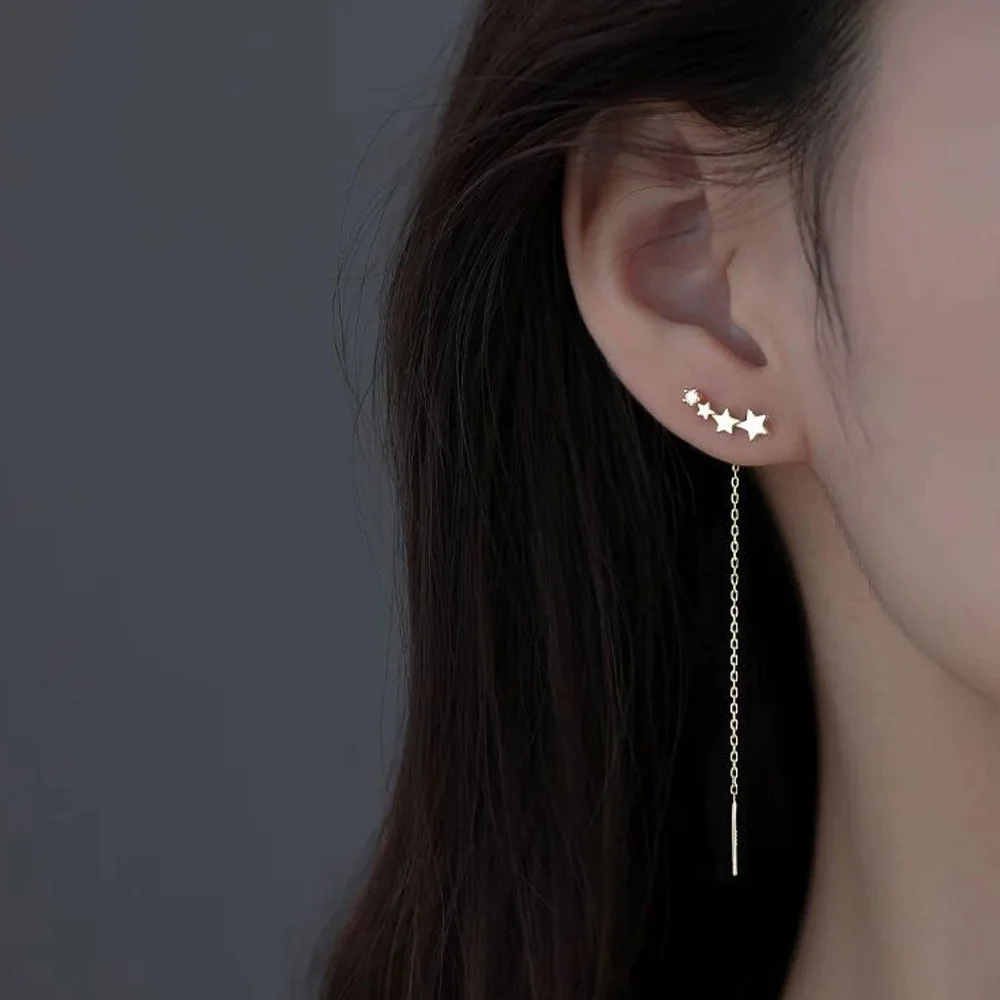 

Sterling Silver Fashion Star Shining Drop Earrings Silver Color 2021 Fashion Hanging Women Earrings Summer Jewelry Girls Party