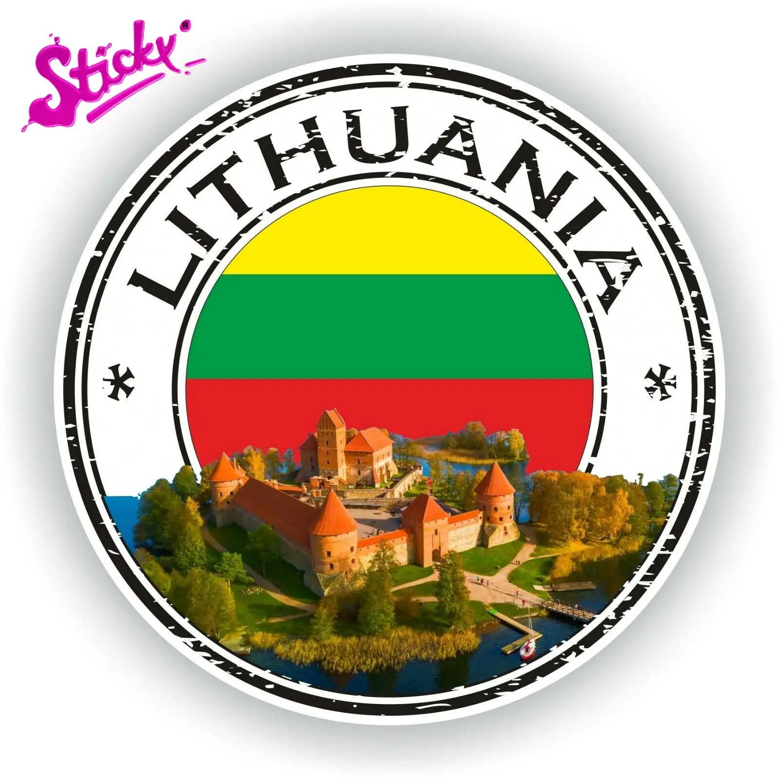 

STICKY Lithuania Stamp Seal Badge Brand Car Sticker Decal Decor Motorcycle Off-road Laptop Trunk Guitar PVC Stickers