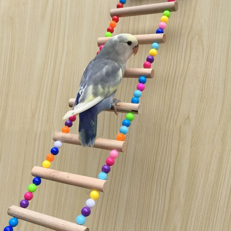 Birds Pets Parrots Ladders Climbing Toy Hanging Colorful Balls With Natural Wood Parrot Toys for Conures Parakeets Cockatiels durable parrot swing utility nontoxic soft multipurpose hemp rope climbing net for cockatoo parrots small pets birds