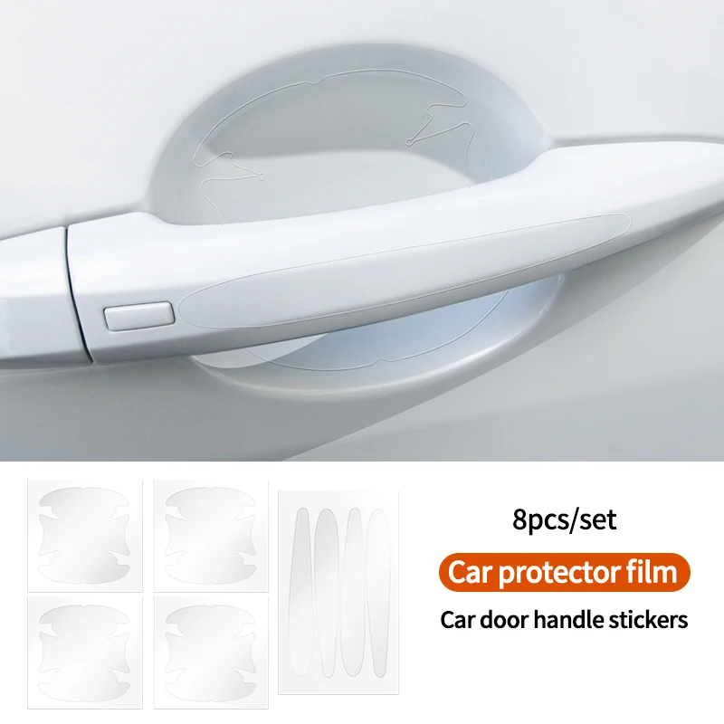 

8 шт. универсальные наклейки на дверные ручки автомобиля, защитная пленка для Toyota, Hyundai, Ford, Citroen, Skoda, Chery, Audi, Kia, автомобильные аксессуары
