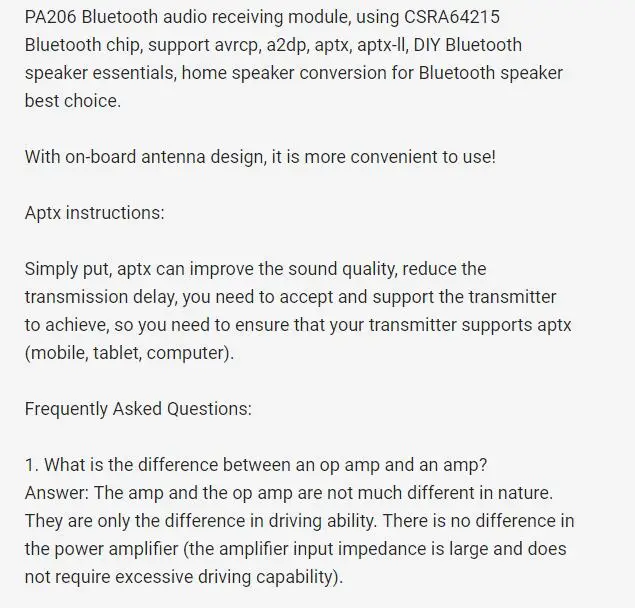 PA206 Bluetooth 4,2 APTX-LL аудио приемник модуль CSRA64215 Amp aux CSRA64215 TPA6132 PA106