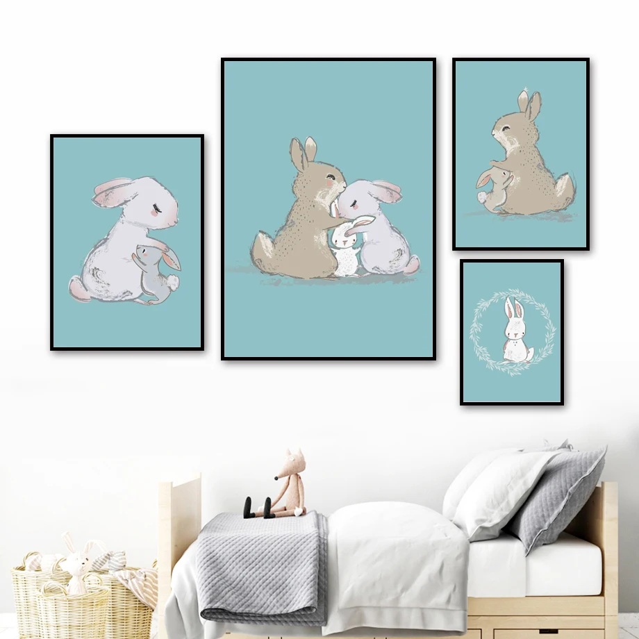 

Cute Cartoon Rabbit Wreath Love Family Love Wall Art Canvas Painting Nordic Posters And Prints Wall Pictures Kids Room Decor