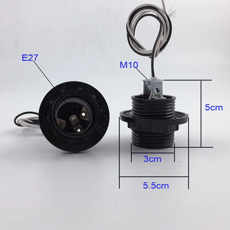 

5pcs 10pcs E27 Bakelite Lamp Holder Black Color With Cable 30/80cm, E27 Full Threaded Lamp Holder Base Adapter