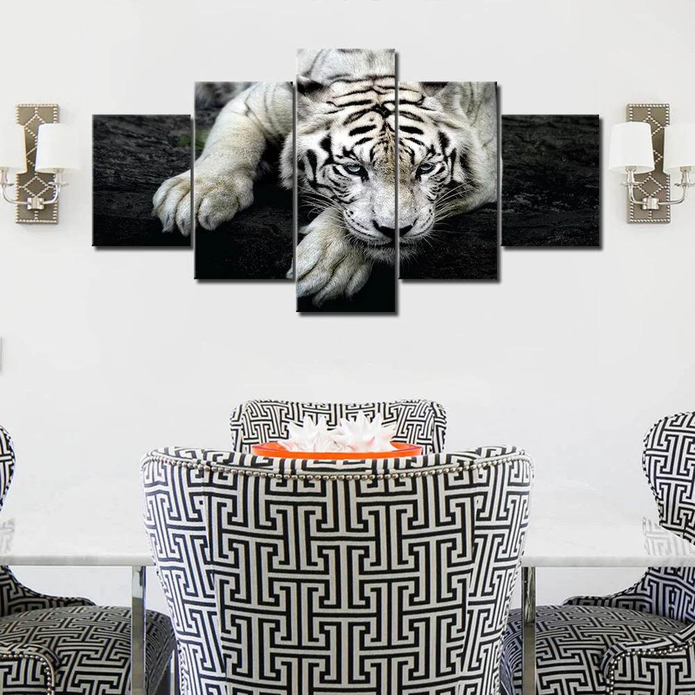 Модульная Картина на холсте рамки картина HD печать 5 шт. животное белый тигр