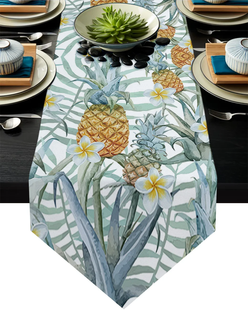 

Tropical Fruit Pineapple Flower Plumeria Table Runner For Home Wedding Banquet Festival Party Hotel Placemat Coasters Home Decor