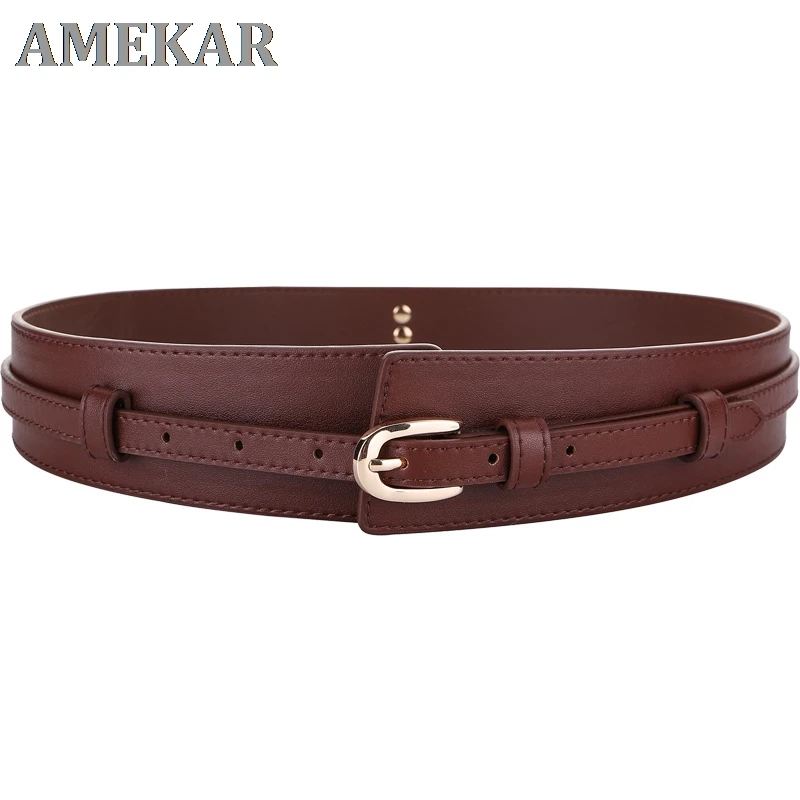 

Fashion Wide cowskin Cummerbund Women's Cummerbunds knot real leather waistbands for Dress Decorate Waist belt coat accessories