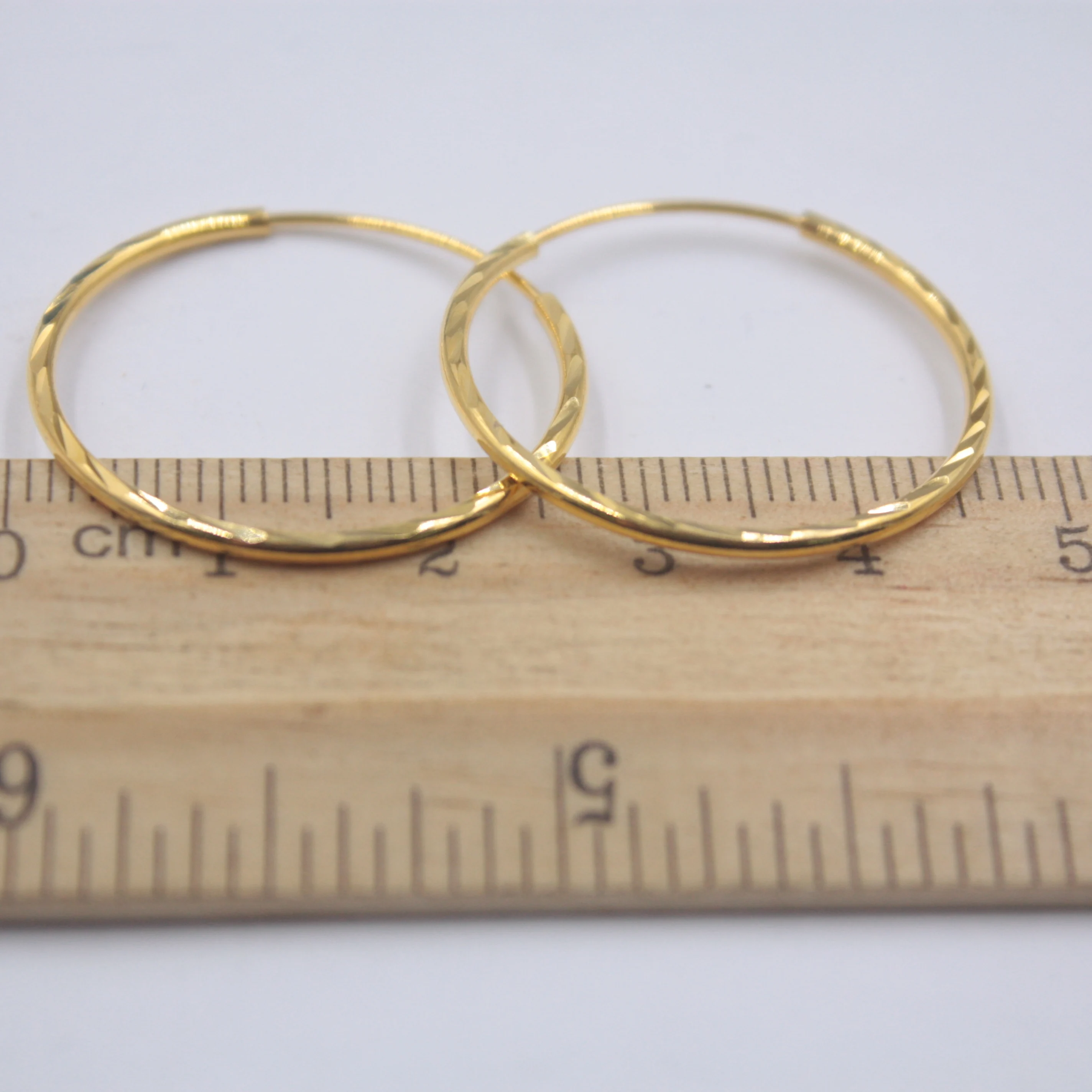 Настоящее 18K желтое золото серьги идеальная резная линия женский большой обруч 24