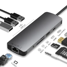 9 Ports 9 in 1 Type C Usb c Hub Multiport Adapter for MacBook Pro Tablet mobile Huawei Xiaomi Dell Samsung Dell Lenovo