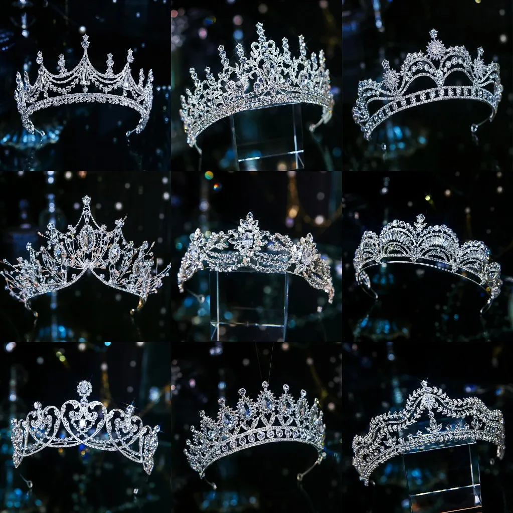 

Luxury Diverse Silver Color Crystal Bridal Tiaras Crown Rhinestone Pageant Diadema Collares Headpieces Wedding Hair Accessories