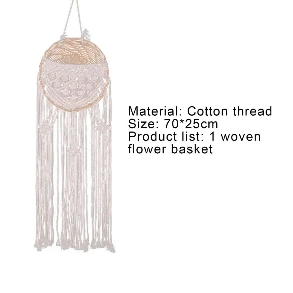 

Woven Tapestry Handmade with Tassels Cotton Line Retro Style Flower Basket for Home Creamy White Rose Lavender Decoration Basket
