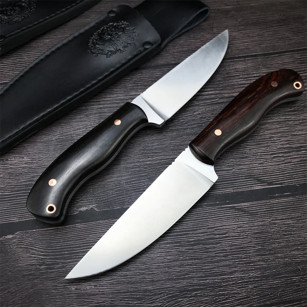 

8CR13MOV Blade Fixed Blade Knife Wood Handle Hunting Knives with Cowhide Sheath Edc Self-defense Tactical Portable Multi-tool