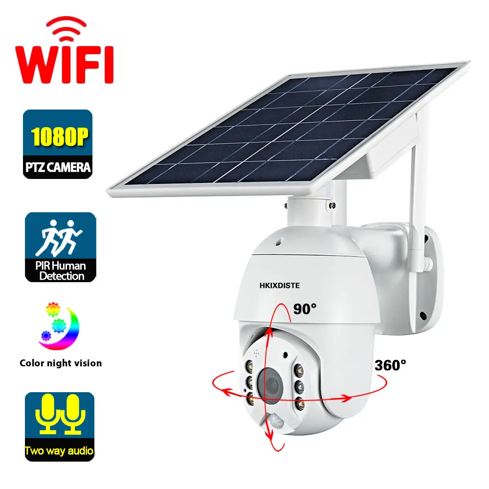 

1080P с солнечной батареей CCTV безопасности Камера WI-FI открытый Водонепроницаемый Цвет Ночное видение Беспроводной PTZ IP Камеры Скрытого видеон...