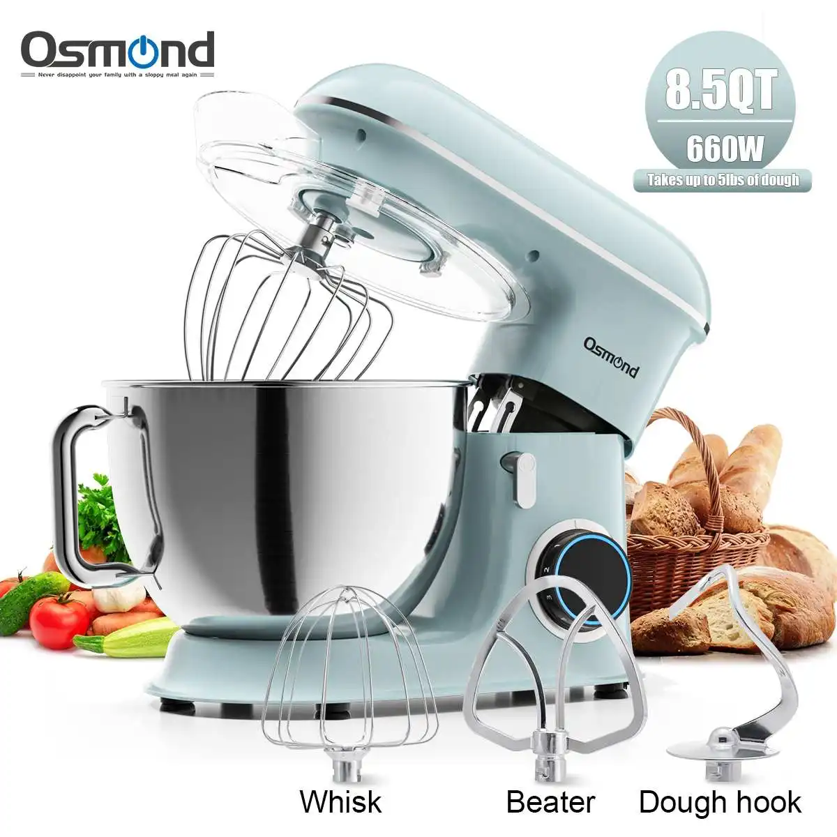 

Миксер OSMOND 8L со стойкой, сверхмощные коммерческие блендеры, венчик для теста и яиц, перемешивающий крем, хлебопечка для торта, 6 скоростей, ми...
