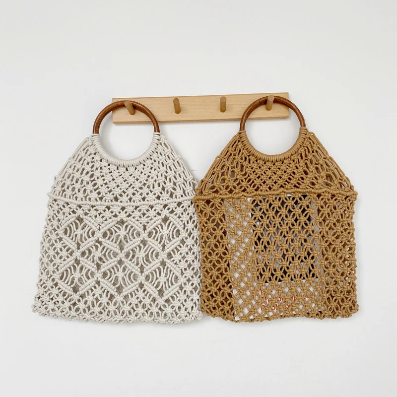 Летние женские сумки с ручками сверху Хлопковые вязаные ажурные женская сумка