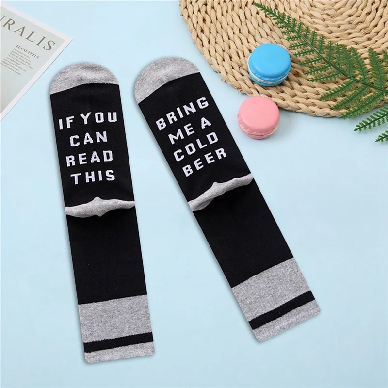 

Harajuku Hip Hop Wine Socks Men Women IF YOU CAN READ THIS Letter Funny Socks Male Female Striped Novelty Socks