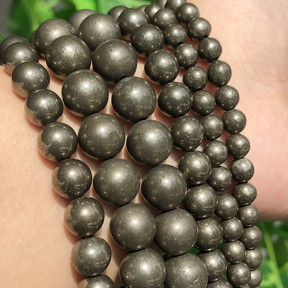 Бусины из натурального камня железная пиритовая круглая бусина россыпью для
