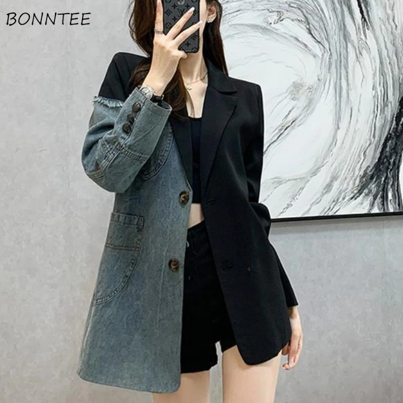 

Patchwork Blazers Women Spring Design Clothing Stylish Loose Elegant Streetwear Holiday Tender Aesthetic Vintage Popular Ulzzang