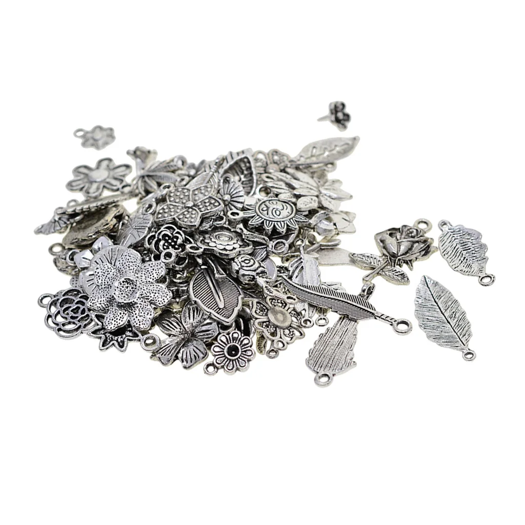 100 Grams Tibetan Silver Plated Mixed Plant Leaves Flowers Charms Pendants Connectors DIY for Jewelry Making and Crafting | Украшения и