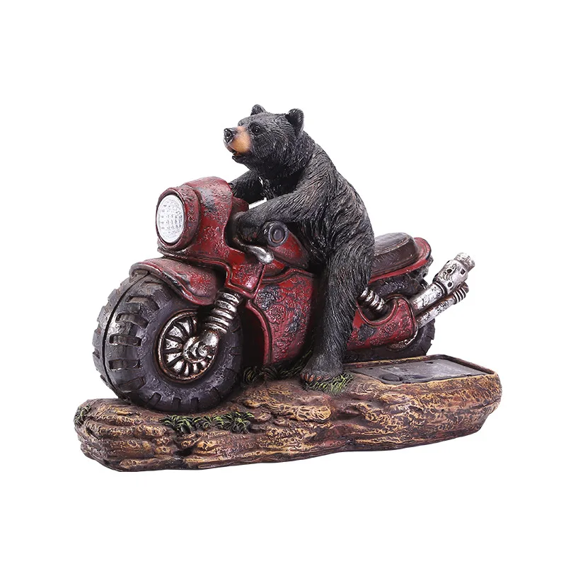 

New Creative Black Bear Riding Motorcycle Small Ornaments Statue Ornaments Home Bar Lighting Retro Crafts Gifts