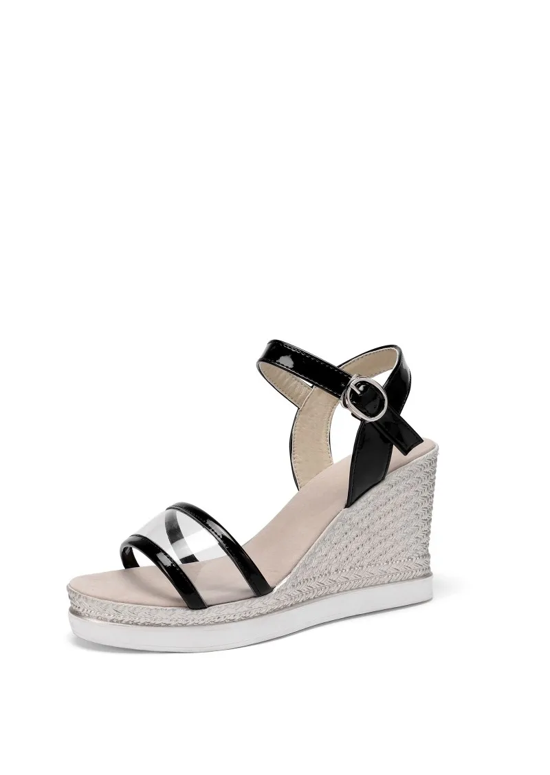 Сандалии женские на танкетке босоножки с ремешком и пряжкой прозрачные туфли