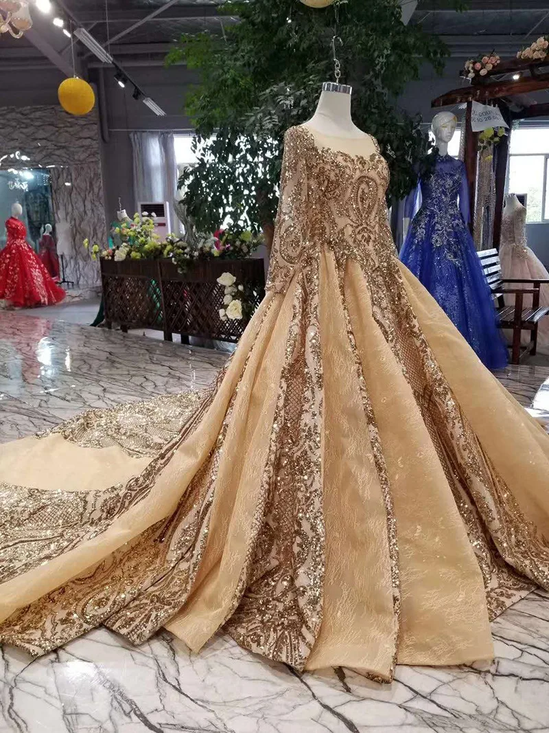 Sample Embroidered Lace Luxury Wedding Dresses 2020 A Line Catheral Train Bridal Gowns Low V Back Long Sleeves Wedding Vestidos