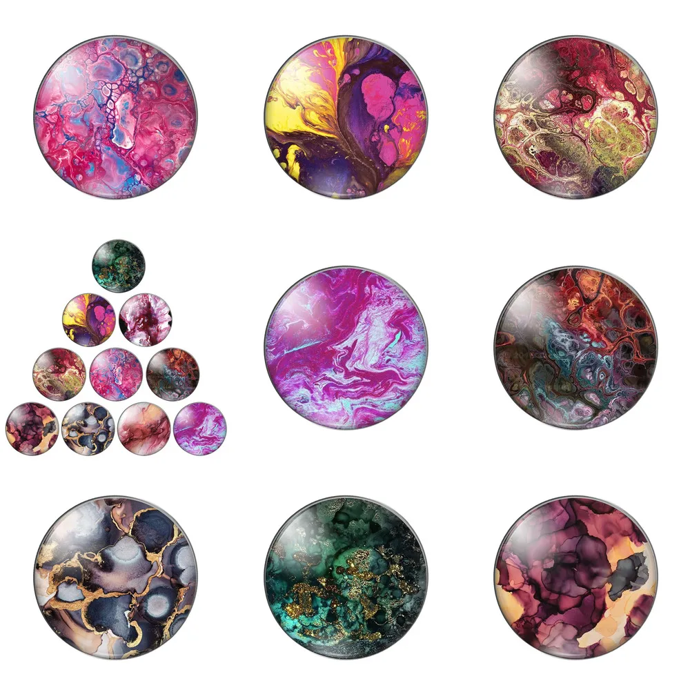 

Colorful Acrylic Texture 10pcs Mix 12mm/14mm/16mm/18mm/20mm/25mm/30mm Round Photo Glass Cabochon Demo Flat Back Making Findings