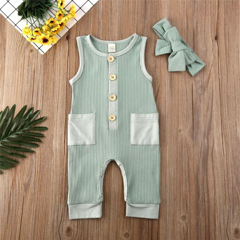2020 Летняя трикотажная одежда в рубчик для новорожденных мальчиков и девочек