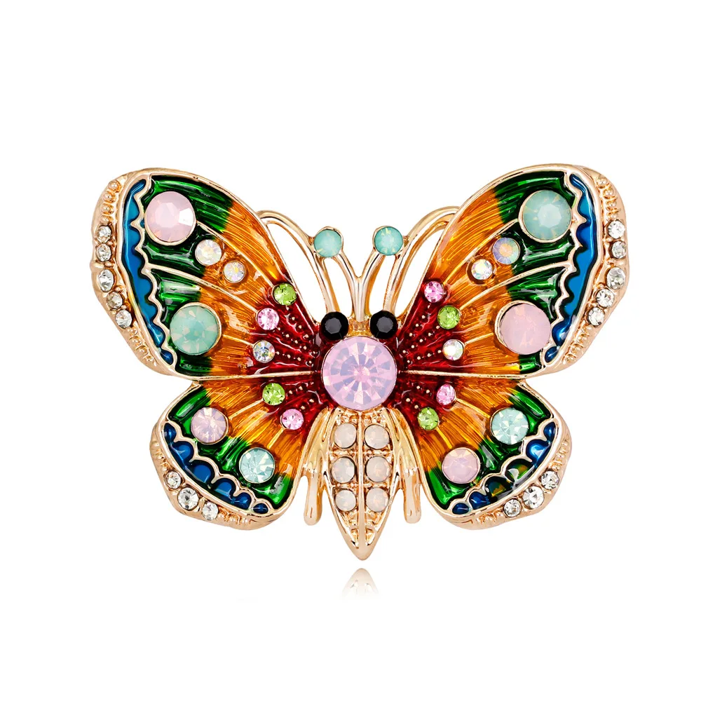 

Retro Fashion Alloy Inlaid Crystal Drop Oil Color Butterfly Brooch Chest Animal Corsage Clothing Decoration Accessories Corsage