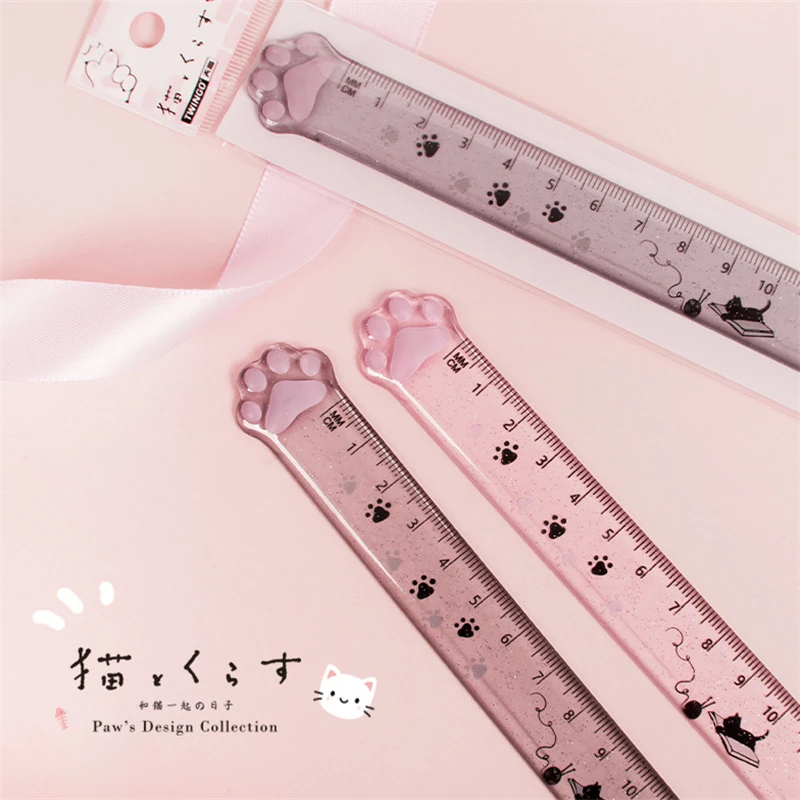 Cute Cat Paw Plastic Straight Rulers Kawaii School Office Supplies Planner Accessories Student Prize