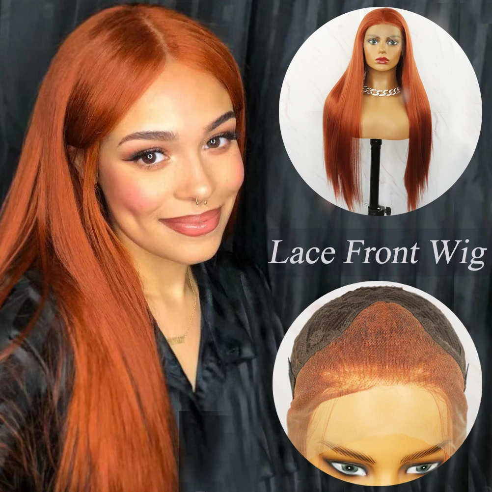 Beautiful Diary 13x4 Straight Synthetic Lace Front Wigs for Black Women Copper Red Color Synthetic Lace Wigs with Natural Hair