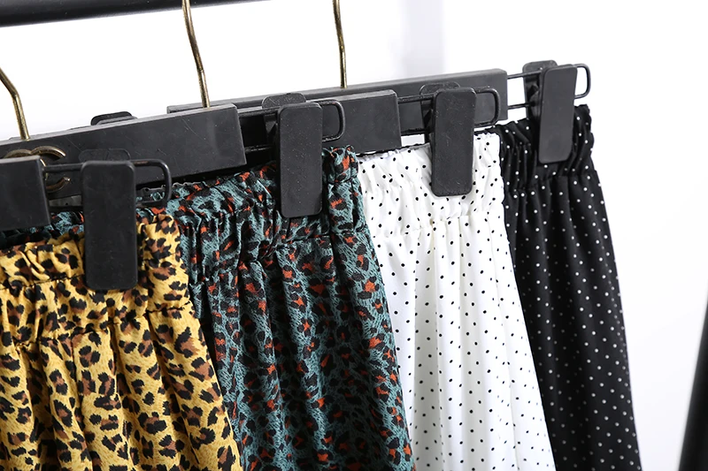 

Leopard Polka Dot Skirt Fashion Women's Skirts Autumn Summer Chiffon Skirt Leisure Ruffles Print Pleated Skirts Casual Female