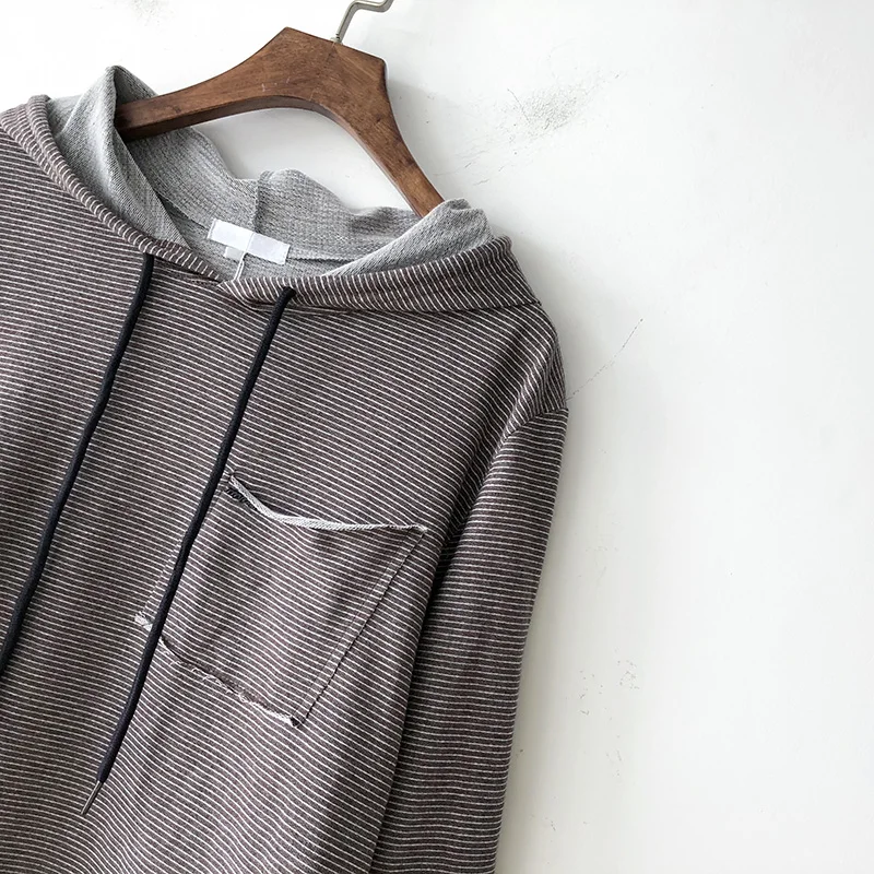 Autumn Casual Women Stripe Shirt Cotton Hooded Long Sleeve Spring Thin Pockets Loose Female Fashion Blouse YoYiKamomo