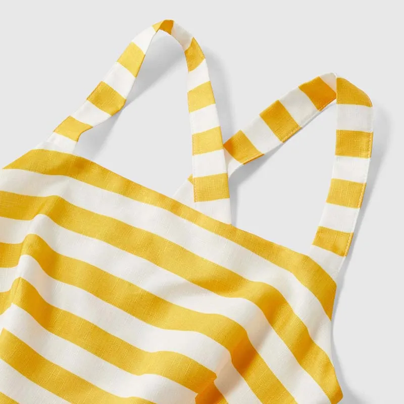 Летние Новые одинаковые комплекты для семьи Полосатые платья без рукавов