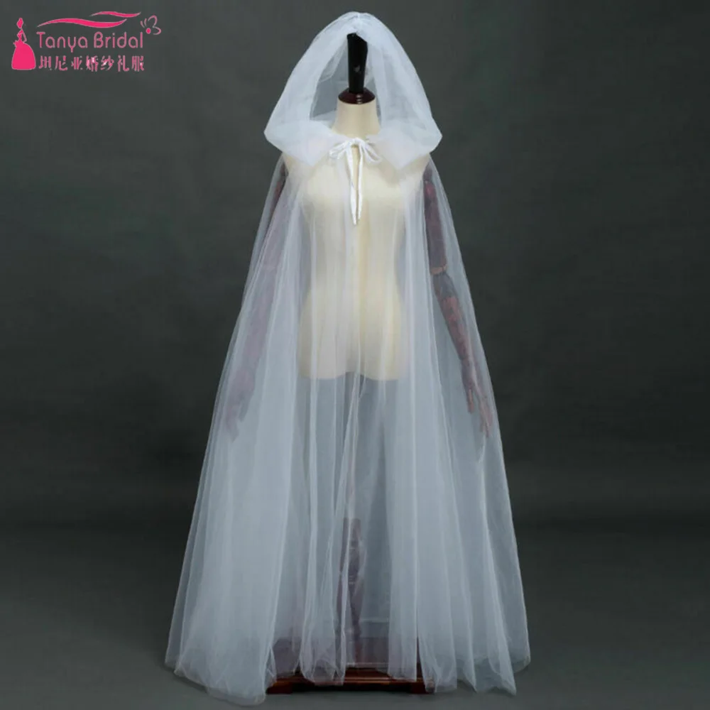 

Hooded Tulle Wedding Cape 150cm Length Two Layers Tulle Bridal Wrap Cloak Boho Chic ZJ035