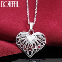 doteffil 925 sterling silver 16 30 inch hollow heart pendant necklace for woman fashion wedding party charm jewelry