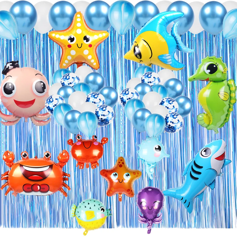 Cartoon Octopus Shark Starfish Under Sea Animals Balloons Baby Shower Birthday Party Wedding Metallic Confetti Balloons Decor