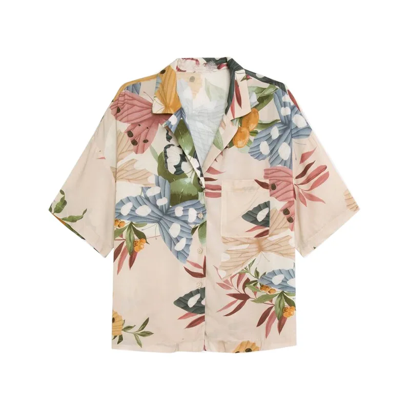 New Butterfly Printing Pajamas Turn-down Collar Womens Luxury Sexy Clothes Rayon Short-Sleeved Trousers Casual Pijama 2 Piece | Женская