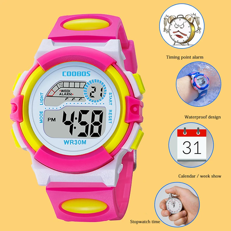 

Coobos Fashion LED Digital Watch For Children Waterproof Date Week Alarm Multifunctional Kids Watch Gift Clock For Girls Boys