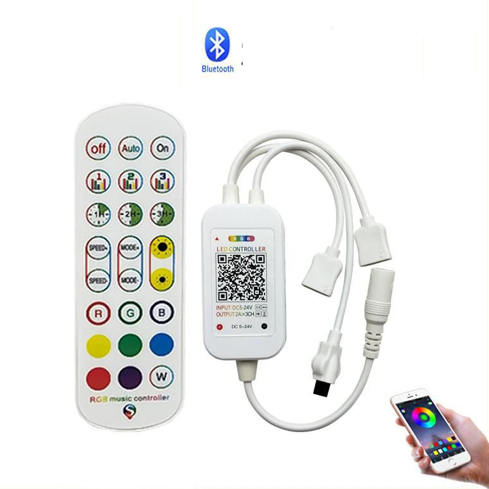 

Светодиодный контроллер RGB Bluetooth 24-кнопочный ИК-контроллер RGB контроллер для светодиодный полосы работы при прослушивании музыки по Bluetooth св...