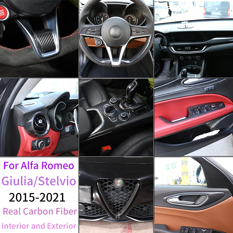 

For Alfa Romeo Giulia Stelvio 15- Car Gear Panel Central Control Instrument Decorative Panel Sticker Real Carbon Fiber Car Parts