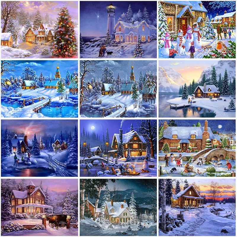 

DIY Snow Scenic 5D Diamond Painting Full Square Drill Mosaic Winter Scenery Diamond Embroidery Cross Stitch Kits Home Decor