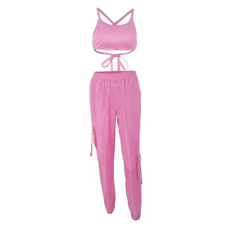 

2021 Summer Vest/Trousers Two-piece Suit of Same Color Thin Belt Vest Tooling Harem Pants Street Hipster Independent Sports Girl