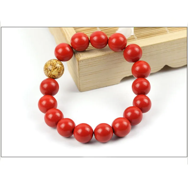 New Arrival Natural Stone Cinnabar Bracelet Round Loose Beads For Jewelry Making Gold Leaf Rosary DIY String Bead | Украшения и