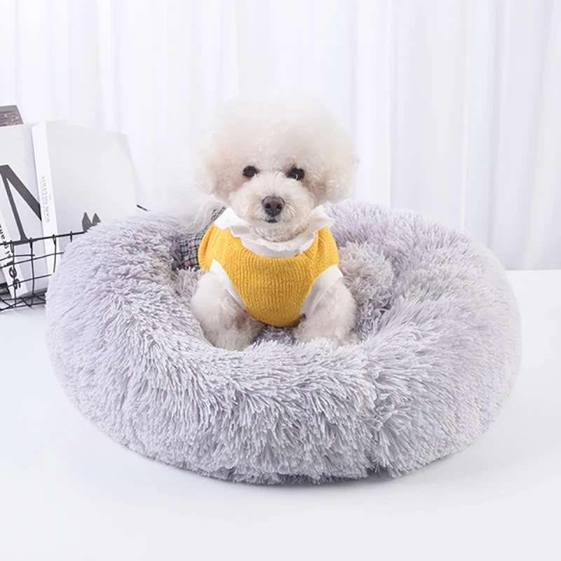 

Long Plush Dounts Bed Cushion Calming Bed Pet Kennel Super Soft Fluffy Comfortable for Large Cat Dog House