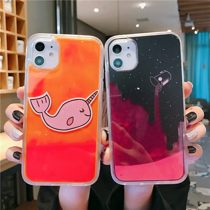 Модный светящийся чехол для телефона для iPhone 11 PRO MAX XSMAX XR XS X 8 7 6 6S Plus Quicksand Coque Cute Cartoon Back Cover Capa.
