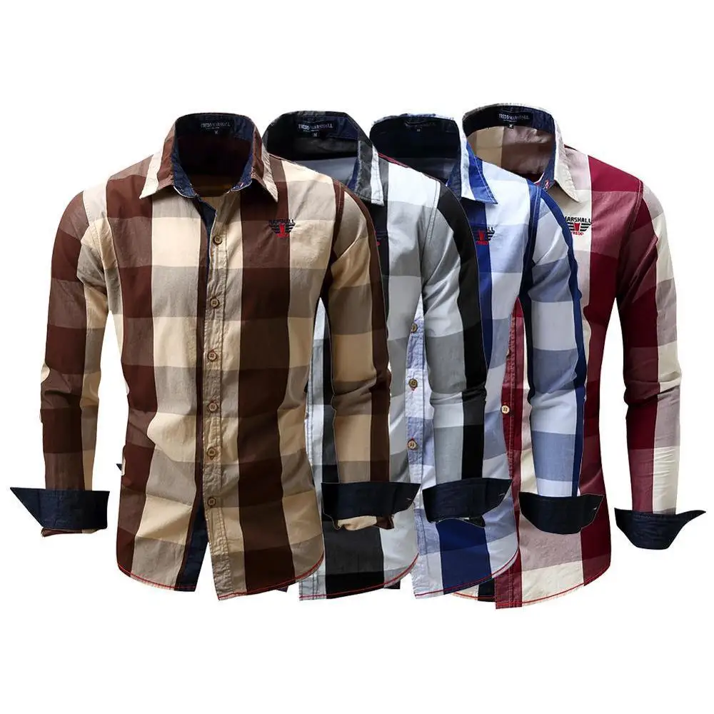 Мужская клетчатая рубашка xin Повседневная приталенная контрастной расцветки с