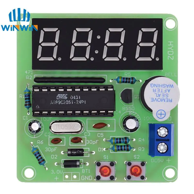AT89C2051 Digital 4 Bits Electronic Clock Production Suite DIY Kit | Электронные компоненты и принадлежности