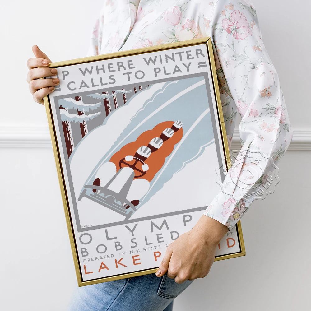 

Winter Bobsled Run Prints Poster, Lake Placid Match Vintage Art, Speed Match Wall Art, Sports Competition Poster, Vintage Art
